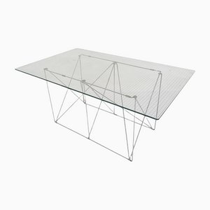 Glass and Metal Dining Table by Max Sauze, 1970s