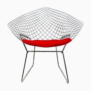 Butaca estadounidense Mid-Century de tapicería roja y acero de Bertoia para Knoll, 1970