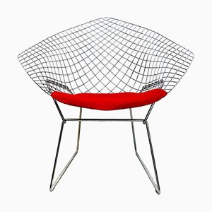 Mid-Century American Red Upholstery and Steel Diamond Armchair by Bertoia for Knoll, 1970