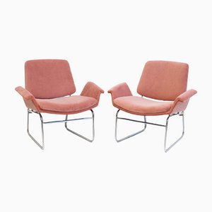 Chromed Steel Lounge Chairs with Pink Upholstery by Arflex, Set of 2