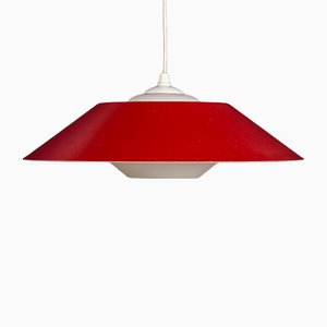 Lampe à Suspension Design Rouge avec Opale Blanche, Danemark, 1960s