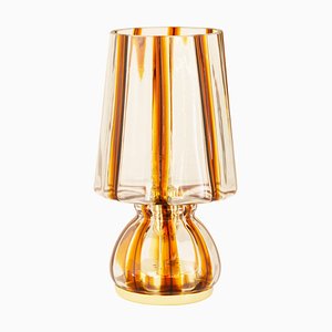 Vintage Crystal and Amber Murano Glass Brass Frame Table Lamp from Effetre International, 1970s