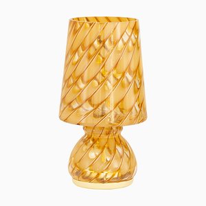 Vintage Crystal and Amber Murano Glass Filigree Phoenician Table Lamp with Brass Frame from Effetre International, 1970s