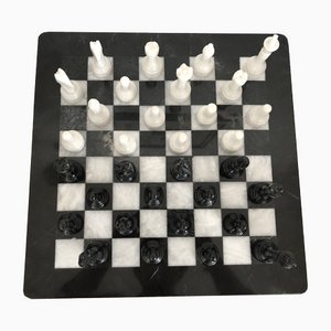 Vintage White and Black Volterra Marble Chess Board, 1950s