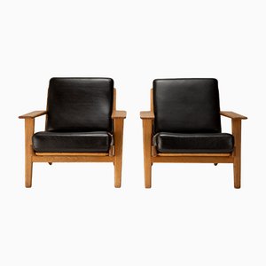 Danish Oak and Leather Ge290 Armchairs by Hans Wegner for Getama, 1960s