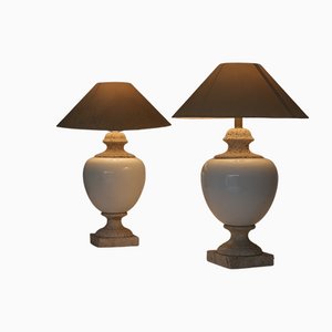 Ceramic and Travertine Table Lamps, Set of 2