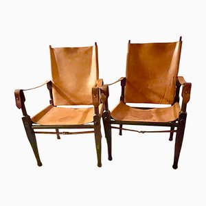 Vintage Cognac Leather Safari Armchairs by Wilhelm Kienzle for Wohnbedarf, Set of 2