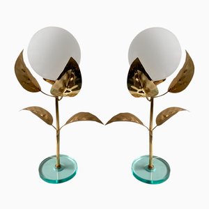 Italian Bedside Lamps with Brass Leaves, Set of 2