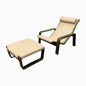 Set of Mid-Century Finnish Pulkka Lounge Chair with Ottoman by Ilmari Lappalainen for Asko