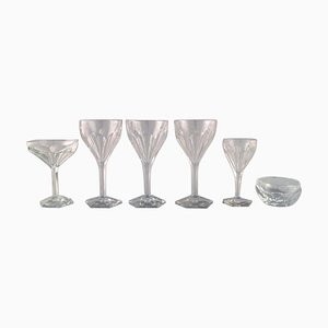 Lalaing Glasses and Rinsing Bowl in Crystal Glass from Val St. Lambert, Belgium, Set of 6