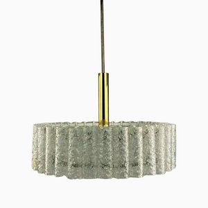 Large Mid-Century Space Age Chandelier in Brass & Glass from Doria, 1960s