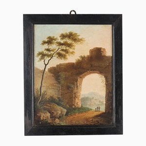 Landscapes with Figures, 19th-Century, Oil on Canvas, Framed, Set of 2