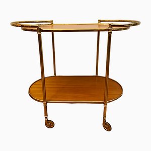 Brass Serving Trolley with Wooden Trays, 1970s