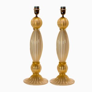 Gold and Clear Inclusion Murano Glass Table Lamps, Set of 2