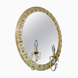 Espejo iluminado ovalado de cristal y latón dorado de Palwa, Germany, años 60