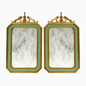 Mid-Century Italian Partly Gilded Wood Wall Mirrors, Set of 2