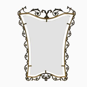 Large Heavy Mid-Century Italian Wall Mirror with an Ornate Brass Frame