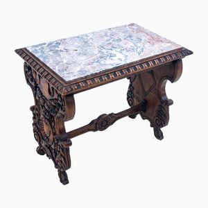 Carved Table with Marble Top, France, 1930