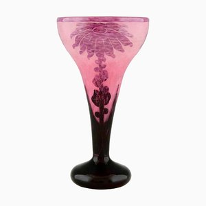 Tall Art Deco Cameo Glass Vase with Dahlia Flowers by Charles Schneider for Le Verre Français