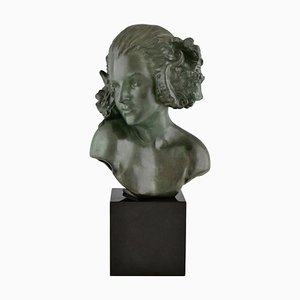 Art Deco Bronze Büste eines weiblichen Satyrs von Maxime Real Del Sarte