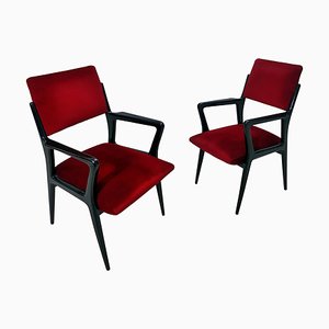 Set of Mid-Century Italian Scarlet Red Velvet Armchairs, 1950s