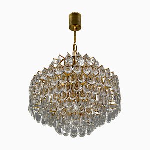 Lámpara de araña Mid-Century de cristal y latón dorado de Palwa