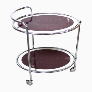 Oval Chrome and Glass Drinks Trolley, 1940s