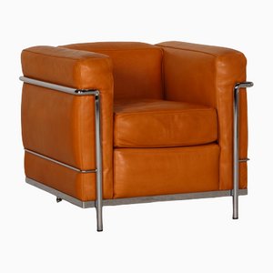 Cognac Leather Lc2 Armchair by Le Corbusier for Cassina