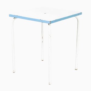 French Blue and White Metal 836 Garden Table, 1950s