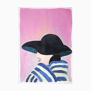 Natalia Roman, Fifties Fashion Figure on Pink, 2021, Acrylic on Watercolor Paper