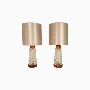 Lampes de Bureau Mid-Century en Teck et Verre de Orrefors, Suède, Set de 2