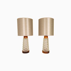 Mid-Century Table Lamps in Teak and Glass from Orrefors, Sweden, Set of 2
