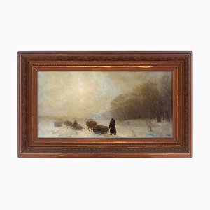 Russian School, Winter Landscape with Horse Drawn Sleighs, 19th-Century
