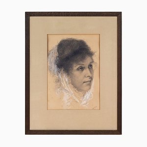 Willy Thiriar, Head Study of a Woman, 1930s, Pencil and Chalk on Paper, Framed