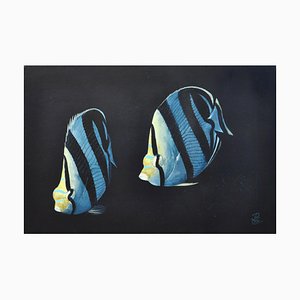 Patrick Chevailler, Coppia di farfalle a strisce, 2021, olio su tela