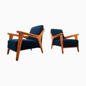 Blue Cherry Wood Armchairs by Melchiorre Bega, Italy, Set of 2