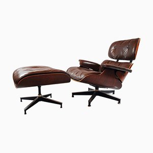 Brown Leather Eames Lounge Chair and Ottoman by Herman Miller, 1950s