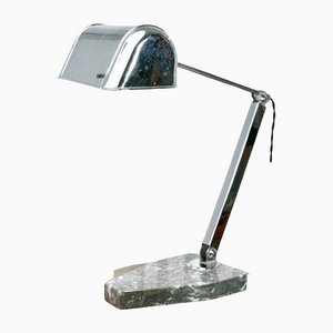 Art Deco Chrome Banker Lamp with Marble Foot