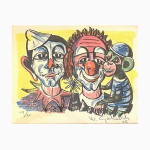 William Goliasch, Les Clowns, 1965, Lithograph on Paper, Framed