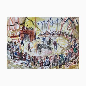 Alexandre Rochat, Au cirque, 1950, Watercolor on Paper, Framed
