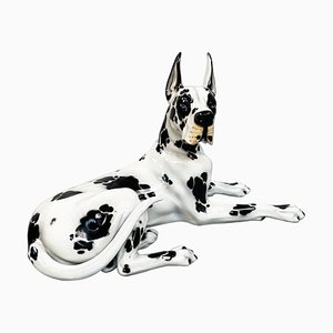 Italian Late 20th-Century Black and White Ceramic Alano Dog, 1990s