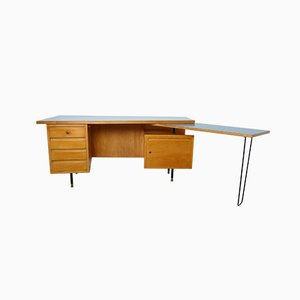 Schreibtisch aus Birkenholz mit Hellblauer Tischplatte, 1950er