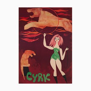 Polish Circus Lion Tamer Circus Poster by Srokowski, 1960s