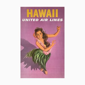 Póster de viaje de United Air Lines Hawái original de Galli, años 60