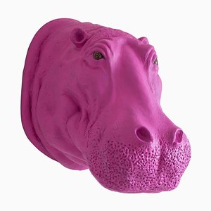 Cabeza de hipopótamo rosa, fibra de vidrio