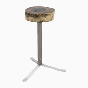 Sgabello o tavolino vintage in betulla e acciaio