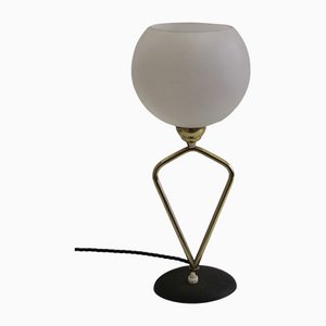 Mid-Century French Table Lamp with White Glass Shade, 1950s