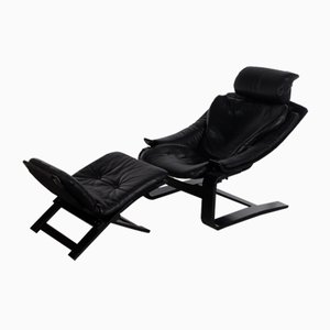 Black Lounge Armchair & Footstool by Ake Fribytter for Nelo, Sweden, Set of 2