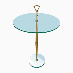 Mid-Century Italian Round Serving Table Made of Glass with Brass Handle