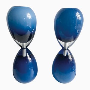 Lámparas de mesa azules de cristal de Murano. Juego de 2